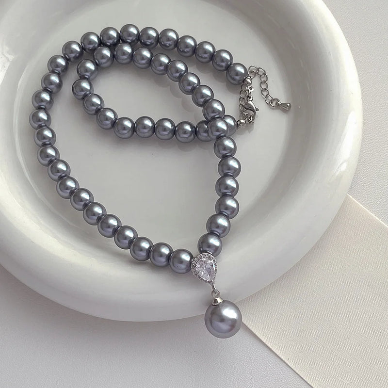 Classic Grey Pearl Beaded Necklace for Women