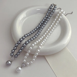 Classic Grey Pearl Beaded Necklace for Women