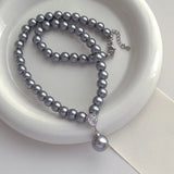 Classic Grey Pearl Beaded Necklace for Women