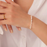Minar Classic Pearl Beaded Bracelet Women 18K Plated Charm Jewel