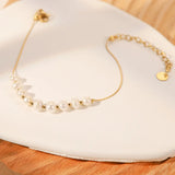 Minar Classic Pearl Beaded Bracelet Women 18K Plated Charm Jewel