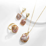 Pink Freshwater Pearl Pendant Necklace CZ Zircon Leaves Women Jewelry