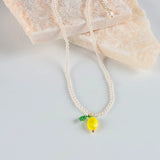 Lovely Glass Beads Braid Fruit Pendant Necklaces Simulated Pearl Choker