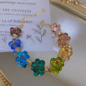 Multicolor Resin Flower Charm Bracelet Contrast Floral Beaded