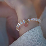 Romantic Freshwater Pearl Beaded Bracelet Pink Strawberry Stone Charm