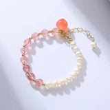 Romantic Freshwater Pearl Beaded Bracelet Pink Strawberry Stone Charm