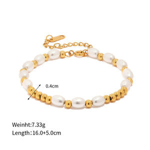 Dainty Baroque Pearl Beaded Bracelet 18K Plated Titanium Steel Strand Jewelry