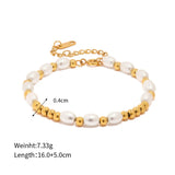 Dainty Baroque Pearl Beaded Bracelet 18K Plated Titanium Steel Strand Jewelry