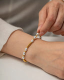 Dainty Baroque Pearl Beaded Bracelet 18K Plated Titanium Steel Strand Jewelry