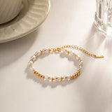 Dainty Baroque Pearl Beaded Bracelet 18K Plated Titanium Steel Strand Jewelry