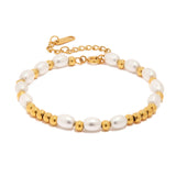 Dainty Baroque Pearl Beaded Bracelet 18K Plated Titanium Steel Strand Jewelry