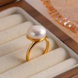 Baroque Pearl Charm Ring 14K Plated Adjustable Finger Jewelry for Women