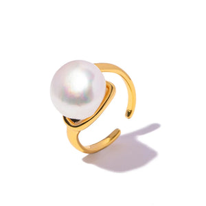 Baroque Pearl Charm Ring 14K Plated Adjustable Finger Jewelry for Women