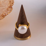 Baroque Pearl Charm Ring 14K Plated Adjustable Finger Jewelry for Women
