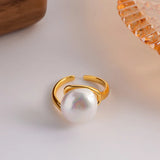 Baroque Pearl Charm Ring 14K Plated Adjustable Finger Jewelry for Women