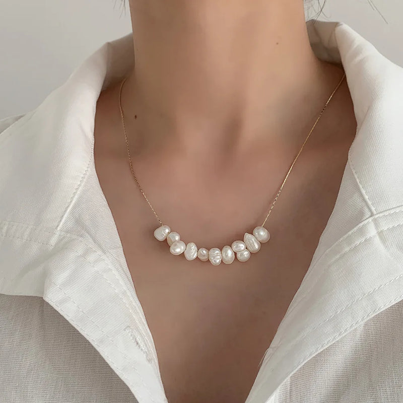 Metal Chain Choker Necklace for Women Pearl Unique Accessories