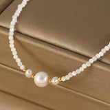 Minar Baroque Freshwater Pearl Beads Chain Choker Necklace with Shell Pendant