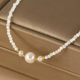 Minar Baroque Freshwater Pearl Beads Chain Choker Necklace with Shell Pendant