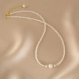 Minar Baroque Freshwater Pearl Beads Chain Choker Necklace with Shell Pendant