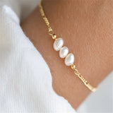 Baroque Freshwater Pearl Charm Bracelet 18K Plated Stainless Steel Chain