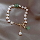 Beaded Freshwater Pearls Bracelet Green Beads Charm Toggle Clasp