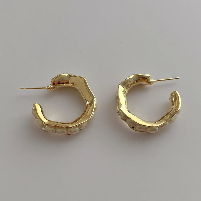 Minar Pearl Beads Weave Hoop Earrings for Women