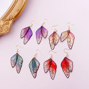 Fairy Clear Resin Wings Dangle Earrings with Butterfly Pendant