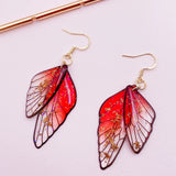 Fairy Clear Resin Wings Dangle Earrings with Butterfly Pendant