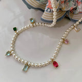Minar Fantasy Candy CZ Strand Beaded Necklaces Women Pearl Choker Necklace