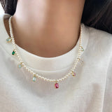 Minar Fantasy Candy CZ Strand Beaded Necklaces Women Pearl Choker Necklace