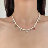 Minar Fantasy Candy CZ Strand Beaded Necklaces Women Pearl Choker Necklace