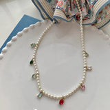 Minar Fantasy Candy CZ Strand Beaded Necklaces Women Pearl Choker Necklace