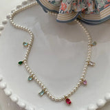 Minar Fantasy Candy CZ Strand Beaded Necklaces Women Pearl Choker Necklace