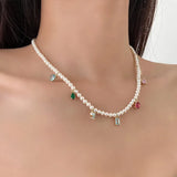 Minar Fantasy Candy CZ Strand Beaded Necklaces Women Pearl Choker Necklace