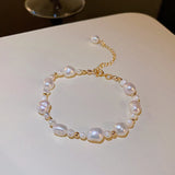 Freshwater Pearl Beaded Bracelet Golden Beads Strand