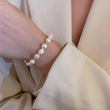 Freshwater Pearl Beaded Bracelet Golden Beads Strand