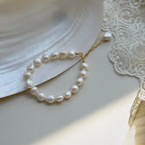 Freshwater Pearl Beaded Bracelet Golden Beads Strand