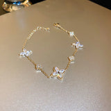 Minar INS 3 Designs CZ Crystal Flowers Bracelet with Pearl Beads