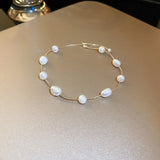 Minar INS 3 Designs CZ Crystal Flowers Bracelet with Pearl Beads