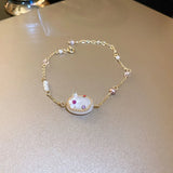 Minar INS 3 Designs CZ Crystal Flowers Bracelet with Pearl Beads