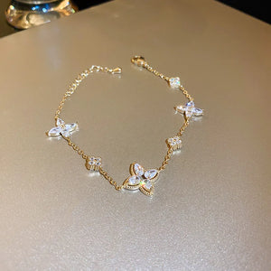 Minar INS 3 Designs CZ Crystal Flowers Bracelet with Pearl Beads