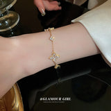 Minar INS 3 Designs CZ Crystal Flowers Bracelet with Pearl Beads