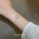 Minar INS 3 Designs CZ Crystal Flowers Bracelet with Pearl Beads