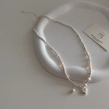 Minar INS Freshwater Pearl Chokers Necklace Silver Beads Strand Heart Pendant