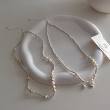 Minar INS Freshwater Pearl Chokers Necklace Silver Beads Strand Heart Pendant