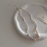 Minar INS Freshwater Pearl Chokers Necklace Silver Beads Strand Heart Pendant