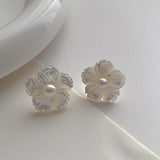 Minar Shell Flower Stud Earrings 14K Real Plated Brass Freshwater Pearl