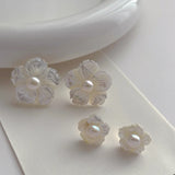 Minar Shell Flower Stud Earrings 14K Real Plated Brass Freshwater Pearl