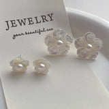 Minar Shell Flower Stud Earrings 14K Real Plated Brass Freshwater Pearl