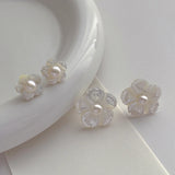 Minar Shell Flower Stud Earrings 14K Real Plated Brass Freshwater Pearl